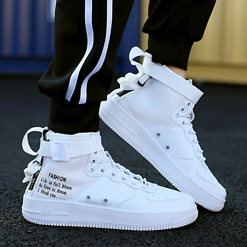 

2019 Spring And Autumn Sports Style Casual Personality Youthful Vitality Trend Board Shoes Front Straps Men's High Shoes