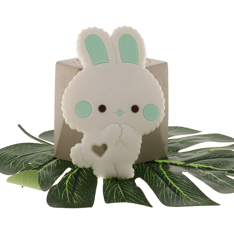 QHBC Food Grade 5pcs Bunny Silicone Rabbit Baby Teether Rodent Newborn Teething Necklace Jewelry DIY Pacifier Chain Shower Gift