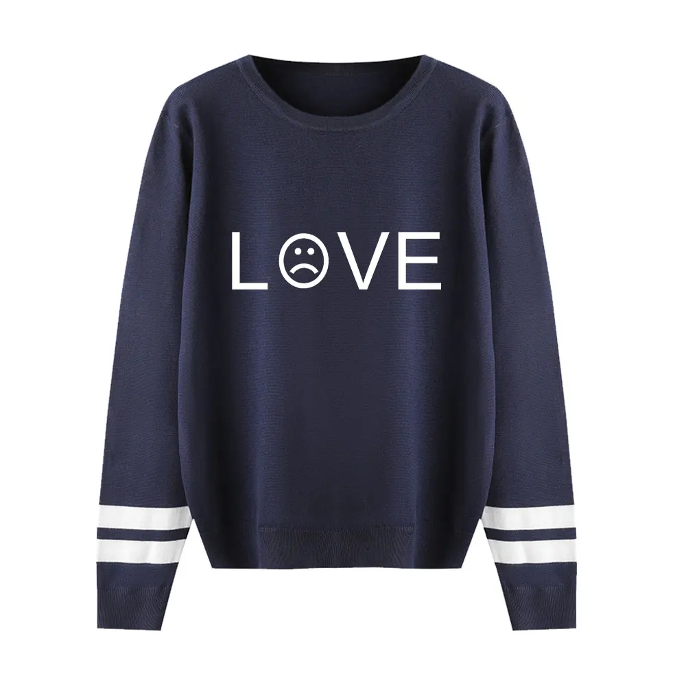 navyblue Список влюбленных свитер Lil Открытый свитер осень o-образным вырезом вязаный свитер с длинными рукавами модный принт качественный женский теплый пуловер - Цвет: navyblue