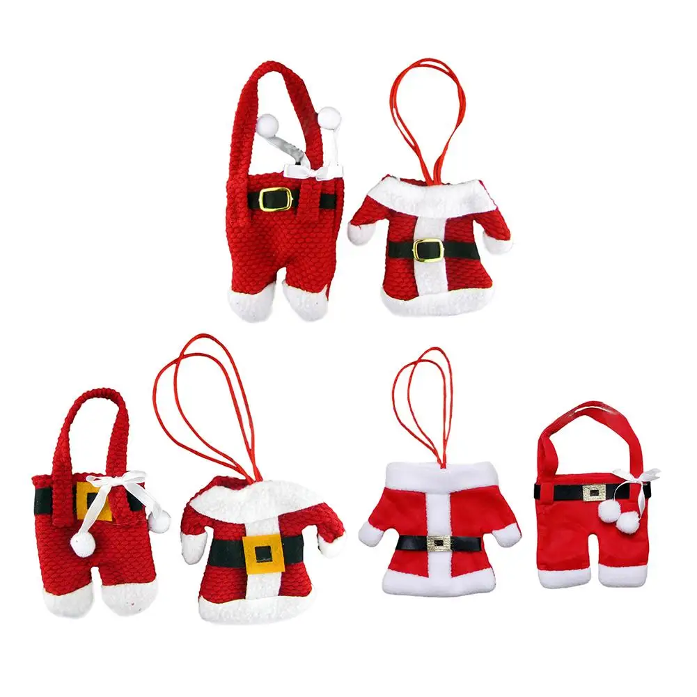 Santa Christmas Decorations Flatware Silverware Cutlery Holders Set Santa Suit Lovely Bag Pocket For Dining Table Decoration