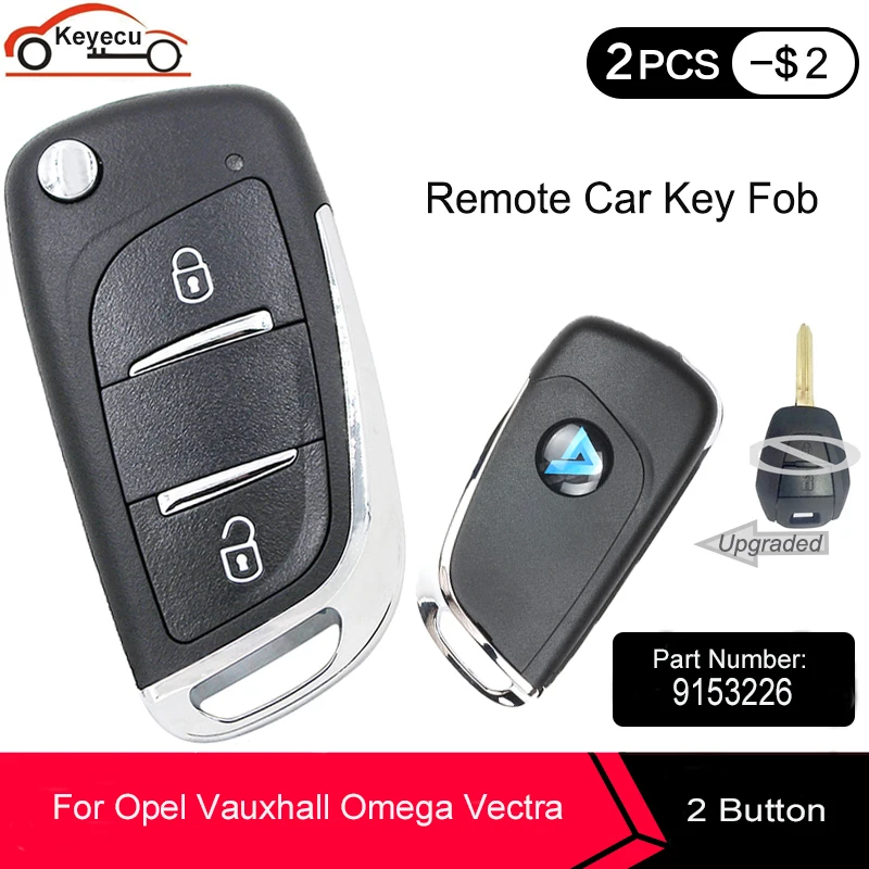 

KEYECU Upgraded Flip Remote Key Fob 2 Button 433MHz ID48 for Vauxhall Omega/Vectra/Frontera/Isuzu P/N: 9153226