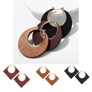 

1 Pair of Ethnic Style Geometric Wooden Earrings Female Retro Earrings Dangling Drop Earrings Jewelry Female Accessories
