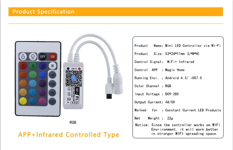 DC 5 в DC12V DC 24 В Мини Bluetooth/WiFi светодиодный RGB/RGBW контроллер iOS Android APP с 24Key ИК-пультом дистанционного управления для светодиодной ленты
