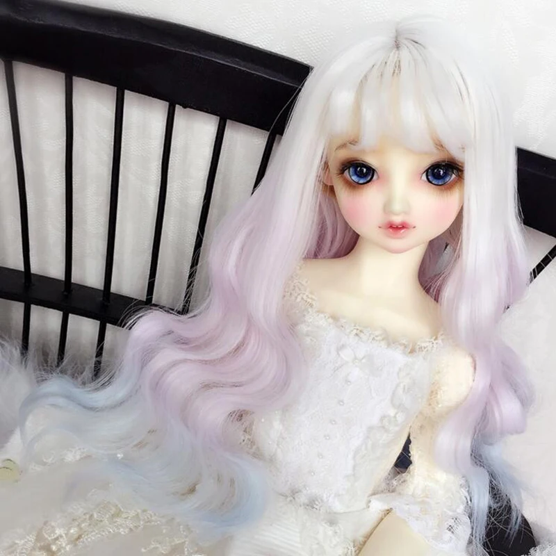 Allaosify bjd doll 1/3 1/4 1/6 dd sd giant baby size air bangs sea water ripple gradient hair for doll - Color: 2