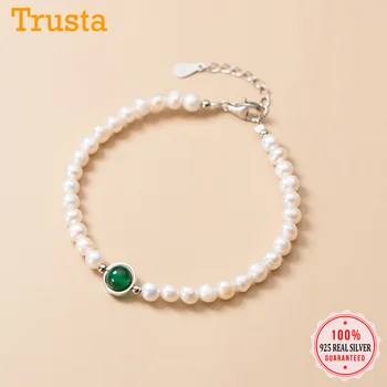 

Trustdavis Luxury 925 Sterling Silver Sweet Pearl Synthetic Green Agate Bracelet For Women Fine Party Wedding S925 Gift DA1209