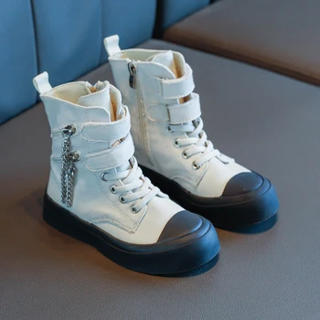 

Autumn Kids Canvas Shoes Fashion Solid Color Roman Shoes Boys Ankle Boots Teenger Big Girl Shoes Non-slip Girls Snow Boots SZ295