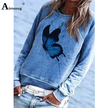 

Plus Size 3XL Femme Tops Butterfly Print 2020 Casual T shirt Women's Clothing Pullovers Autumn New Leisure Shirt Streetwear
