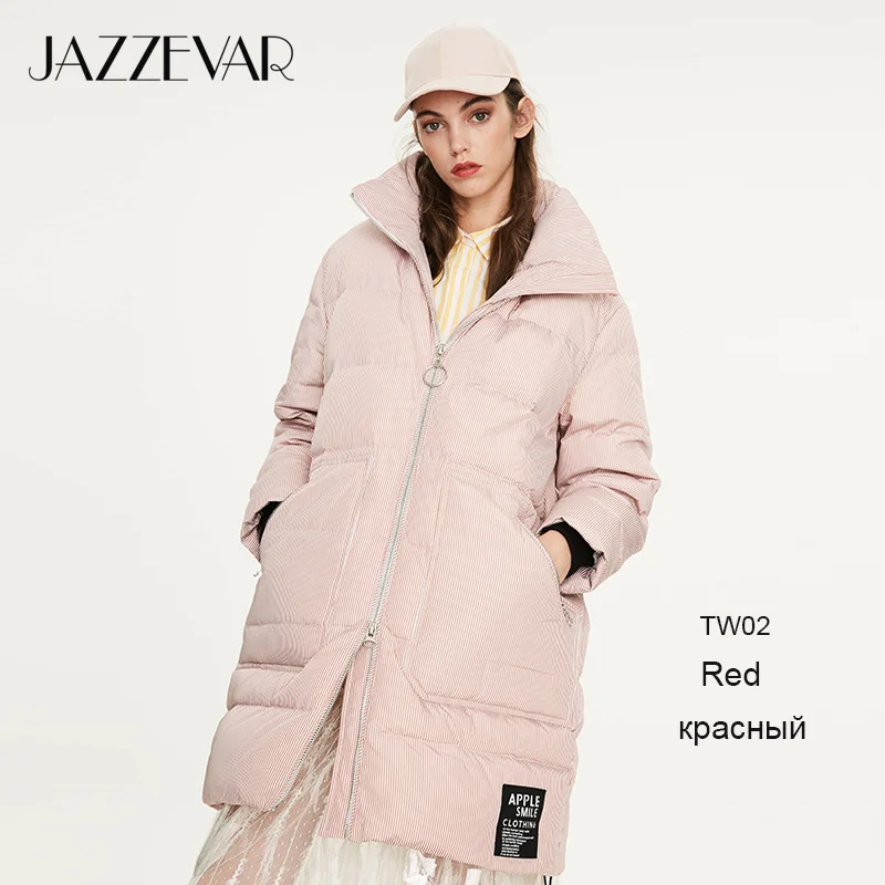 JAZZEVAR Зима новое поступление женский пуховик серый цвет верхняя одежда свободная высокое качество зимная куртка Y9060 - Цвет: striped red TW02