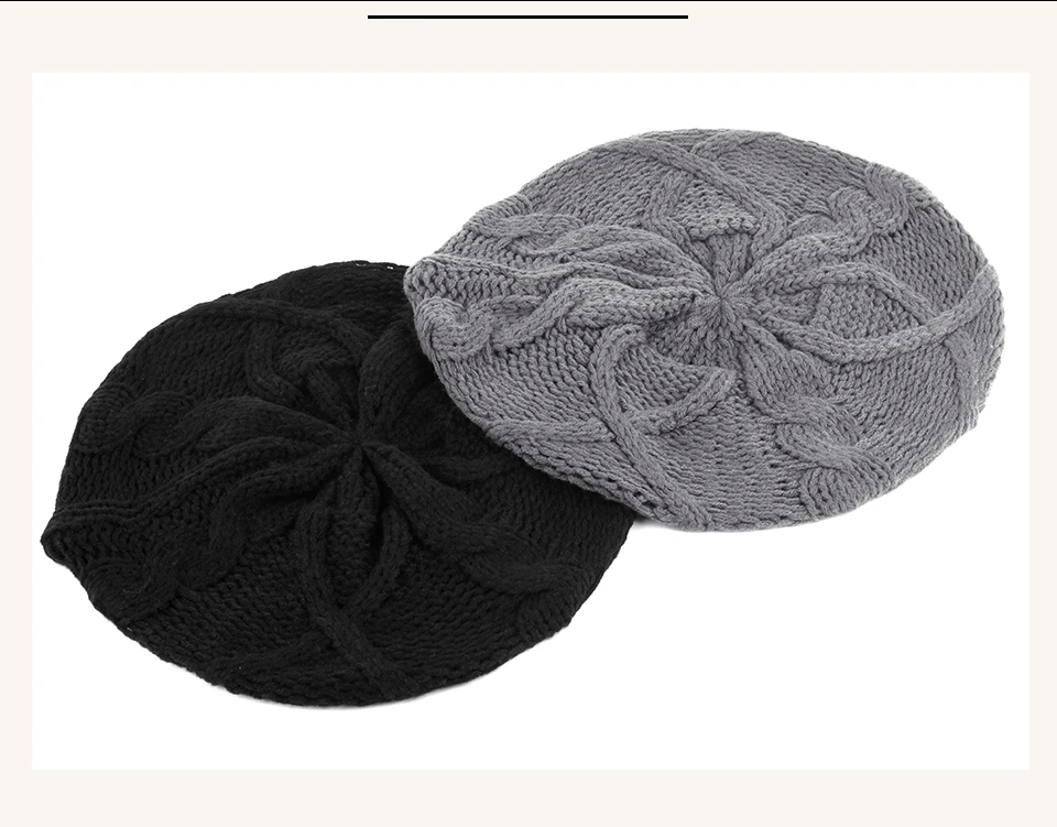 Damenmode stricken Baggy Baskenmütze Hut Damen Französisch Künstler Baskenmütze Hüte Frühling lässig dünne mehrfarbige warme weiche Baskenmützen – Detail 4