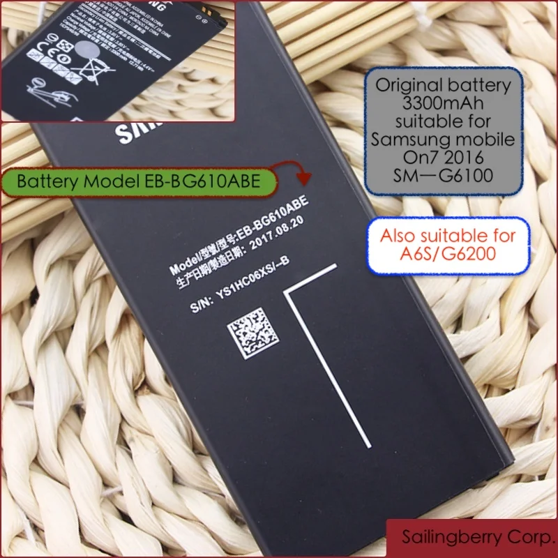 Аккумулятор подходит для samsung mobile A6S/G6200 с батареей модели EB-BG610ABE