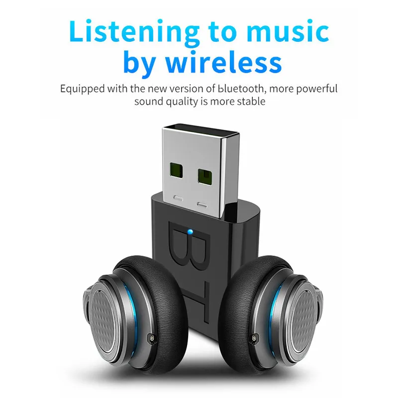 Беспроводной приемник передатчик bluetooth адаптер BT5.0 аудио стереоприемопередатчик "2-в-1" приемник передатчика черный USB для автомобиля компьютер ПК ТВ