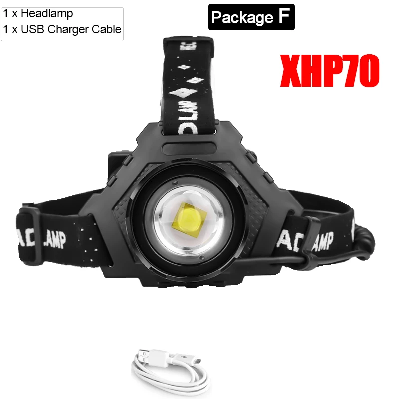 F Светодиодный XHP70.2 USB Перезаряжаемый светодиодный фонарь XHP70 супер яркие фары XHP50 уличные охотничьи велосипедные рыболовные фонари - Испускаемый цвет: F