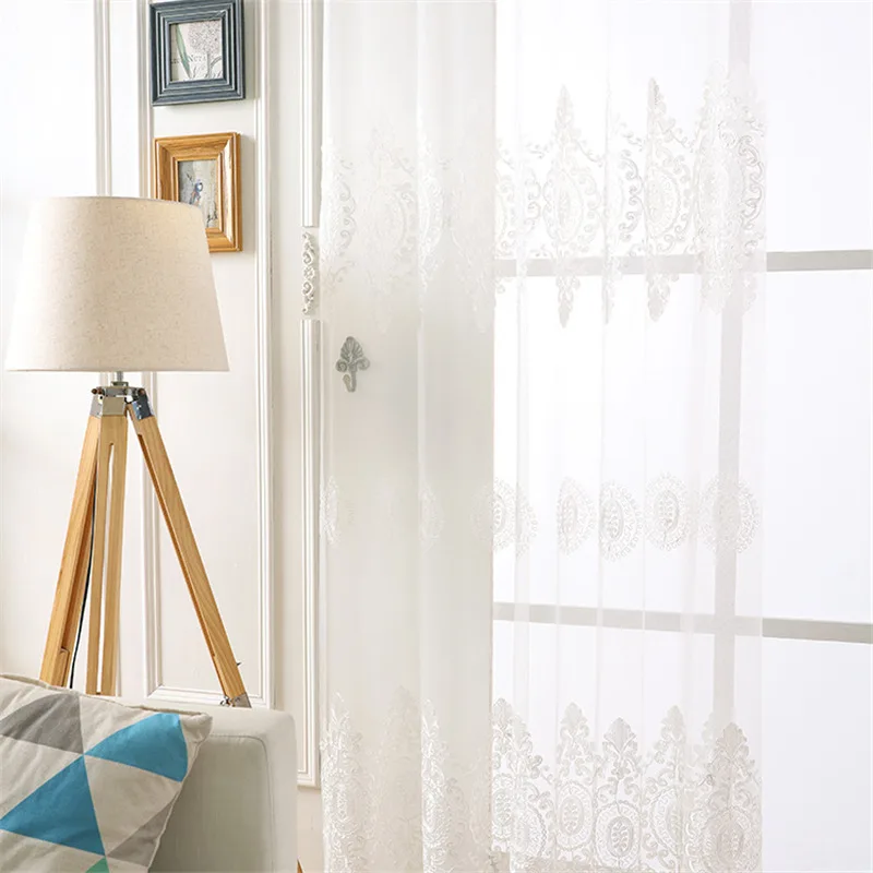Европейские Роскошные тканевые шторы с вышивкой в виде веревки для гостиной, современные белые прозрачные тюлевые шторы с геометрическим рисунком для спальни, X-HM120#30 - Цвет: White Thread Tulle