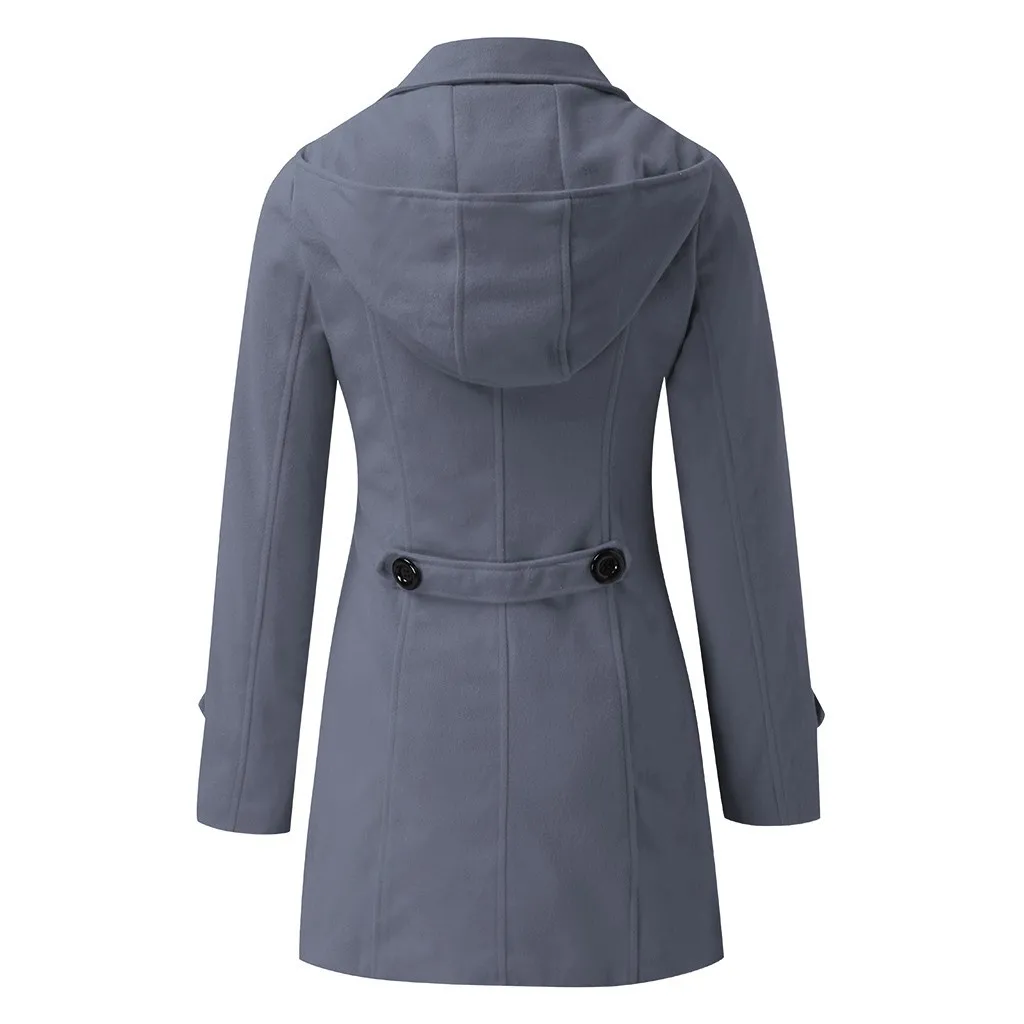 Женские модные пальто с капюшоном, осенне-зимние теплые куртки с длинным рукавом и искусственными пуговицами, пальто, весенне-осенние новые пальто с плотным карманом