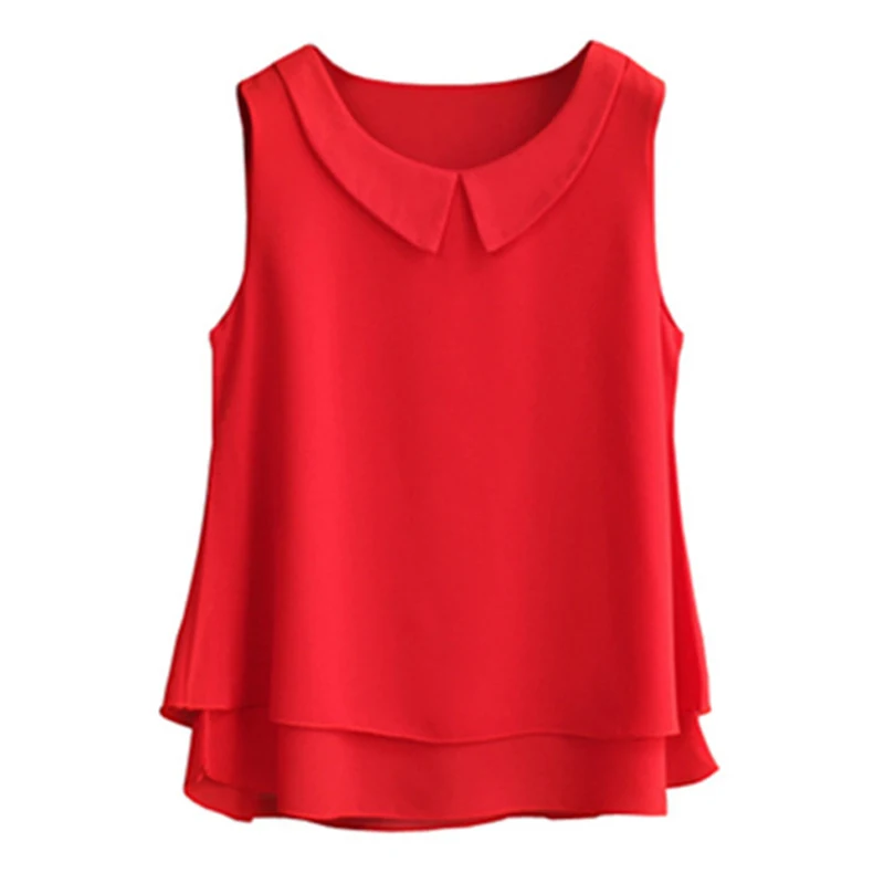 Womens blouses 2021 New sleeveless Peter pan Collar shirt For Women Chiffon Blouse