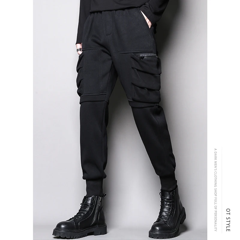 

Men's Fashion Overalls Casual Nine Legged Pants Autumn And Winter Plush Thickened Fashion Personalized Tailoring And Splicing