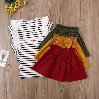 

Baby Girl Kid Clothing 2020 Short Sleeve Outfit Striped T-shirt Tops Short Skirt Summer Cotton Clothes 0-6Y