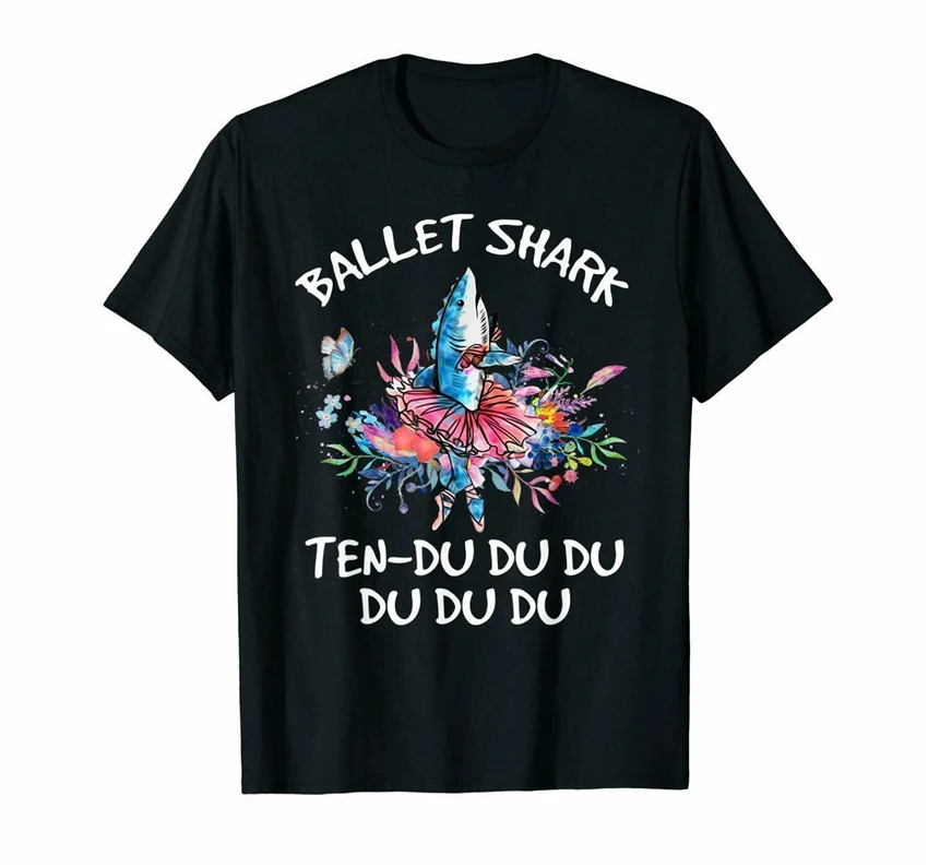 Ballet Shark Ten Du смешной мем черную футболку S 6Xl большая длинная футболка|Футболки| |