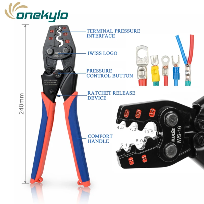 Skup IWS 16 NON INSULATED TERMINAL zaciskarka IWISS z grzechotką narzędzie do zaciskania AWG 22 6 dla UT OT SC C45 zaciski zaciskarki szczypce