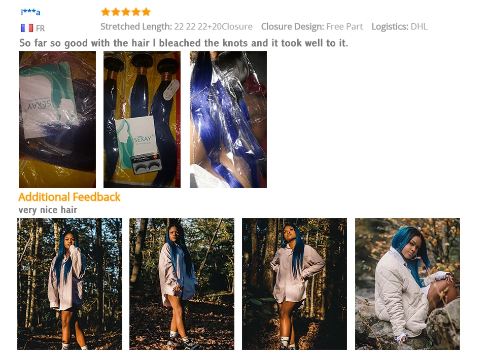 Ombre Bundles With Closure Sexay Professional 1B Blue Two Tone Human Hair Brazilian Straight Hair 3 Bundles Pack With Closure (4)