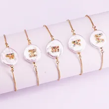 10 шт. Новая мода Золотой цвет микро Pave кубического циркония 26 букв Жемчужные Подвески Браслеты