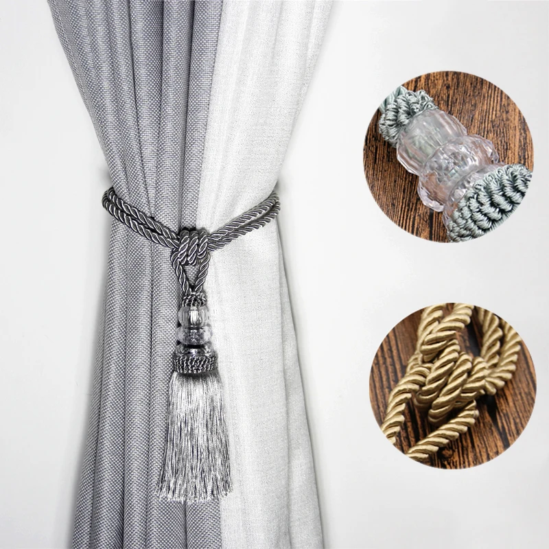 1Pair/Crystal Beaded Tiebacks Curtain Tie Backs Fringe Holdbacks Rope Tassels ZW 