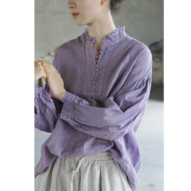 SCUWLINEN 2020 Autumn Women Tops Vintage Artsy