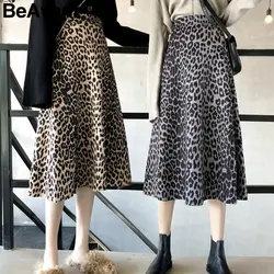 BeAvant Винтаж леопардовая расцветка миди юбка женская женский с эластичной талией трапециевидные юбки уличной моды на осень-зиму женские