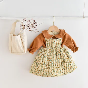 

MILANCEL 2020 Winter Baby Dress Floral Gilrs Clothes Vintage Sleeveless Dress for Girl Cotton Filing Warm Baby Outerwear
