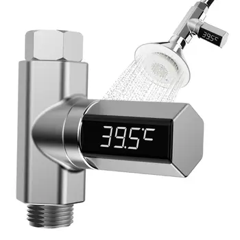 

LED Display Water Flow Temperature Meter Monitor Electric Shower Thermometer 360 Degrees Rotation Self-Generating