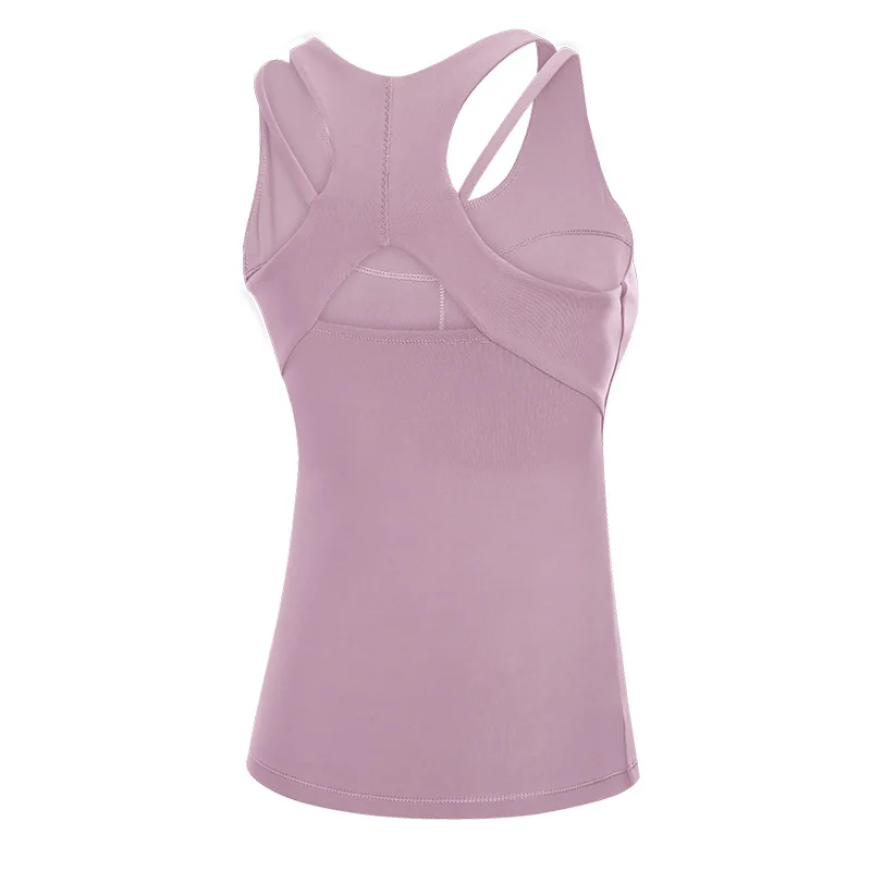 DQD19079 purple UVINI, хлопковый, на ощупь, встроенный бюстгальтер, спортивный, для спортзала, спортивный жилет, для женщин, с перекрестными лямками, эластичный, для фитнеса, йоги, безрукавки, рубашки без рукавов - Цвет: DQD19079 purple