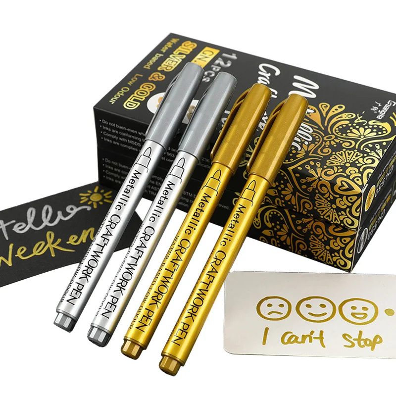 Waterproof Permanent Paint Marker Pens 2pcs/lot Gold Silver For Drawing Students School Office Supplies DIY Marker Craftwork Pen