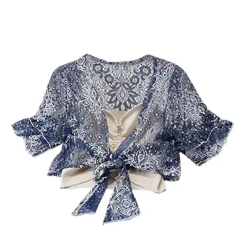 

Z 2019 Summer Jacket Women Fashion Concise All-match Hollow Out Short Style Lace Sexy Short Sleeve Sun-protective Jackets