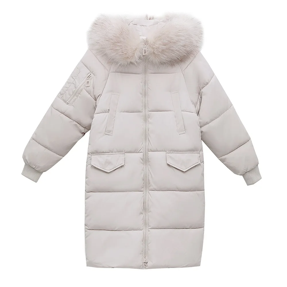 

Cotton Coat Large Fur Collar Mid-length over-the-Knee 2019 Winter Korean-style down Coat Loose-Fit Cotton-padded Clothes Women J