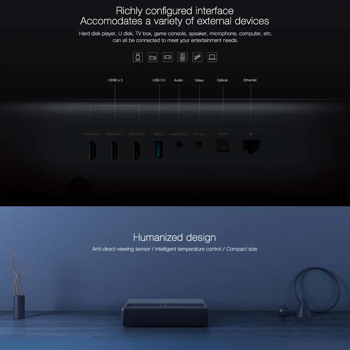 Xiaomi mjgtyds03fm MIUI TV 2 Гб 16 лазерный проектор HDR ТВ 4K bluetooth Wi Fi 3D домашний кинотеатр с