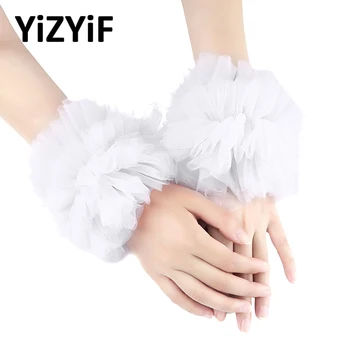 

Women Wrist Cuffs Handmade Adjustable Ruffled Tulle Bracelet False Sleeves Wrist Cuffs Photo Props Dancing Costume Accessories
