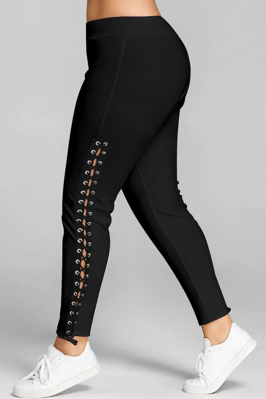 

Plus Size 5XL Hotsale Lace Up Leggings Women Pencil Pants Black White Leggings Side Rope Leggings Pant Big Size Leggins