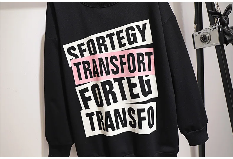 autumn winter plus size tops for women large long sleeve loose casual print letter O neck T shirt black 3XL 4XL 5XL 6XL 7XL