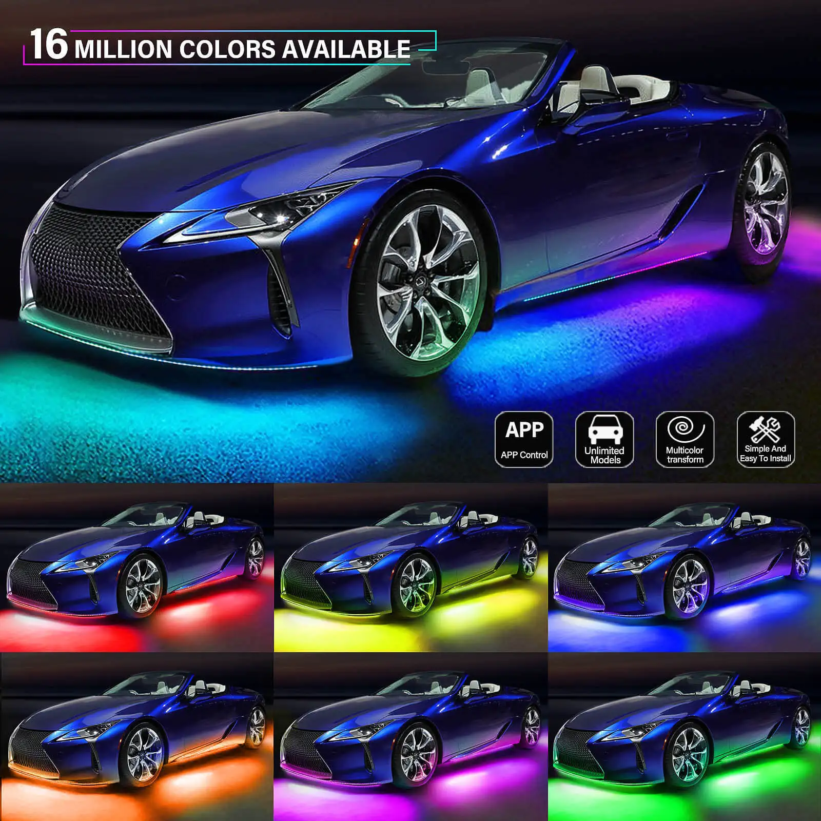 4 Ÿ 12V 帣  RGB LED Ʈ ڵ 90*120 Ʃ ۷ο ٵ ý ׿ Ʈ BT App 