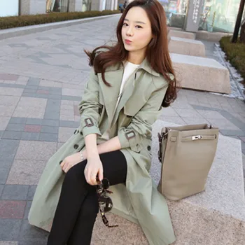 

2020 Spring Autumn Long Trench Coat For Women Casual Slim Double Breasted Coat Women's Overcoat With Pocket