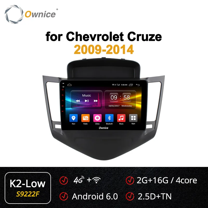 Ownice K1 K2 K3 K5 K6 2din 9 дюймов Android 8,1 автомобильный dvd gps для Chevrolet Cruze 2009- Восьмиядерный 4G LTE 360 panorama DSP - Цвет: S9222 K2-Low