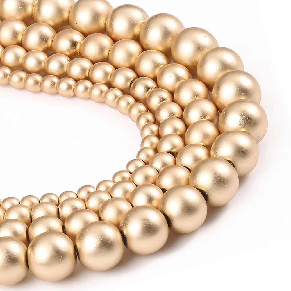 

Natural Stone Dull Matte Light Gold color Hematite Beads Round Loose Mineral Beads Jewelry Making Diy Bracelet 2/3/4/6/8mm