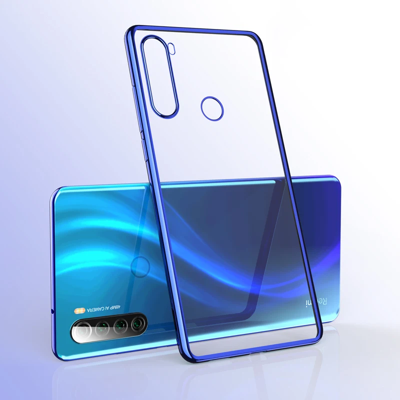 blue Прозрачный тонкий чехол для Xiaomi Hongmi Note 8 с лазерным покрытием Роскошный чехол из мягкого ТПУ чехол для Note 8 Pro Кристальный противоударный чехол для телефона - Цвет: blue