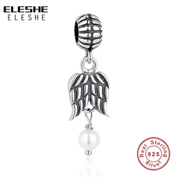 

ELESHE 100% 925 Sterling Silver Angel Wing Pearl Charm Beads Fit Original Bracelet Necklace Pendant Silver Charms DIY Jewelry