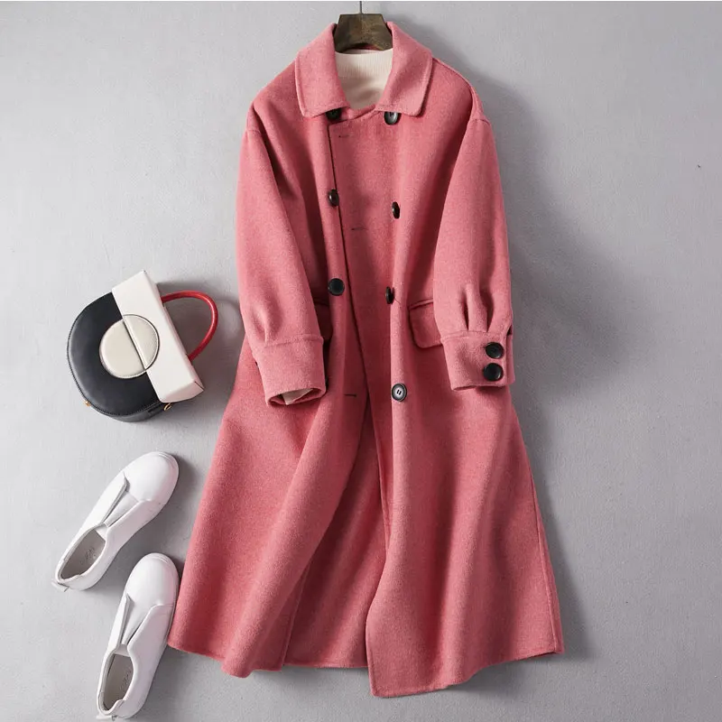 Pink Зимнее женское пальто, шерстяное пальто, осень, элегантная Длинная шерстяная куртка, меховое пальто, модная женская кашемировая куртка Abrigo Mujer - Цвет: Pink