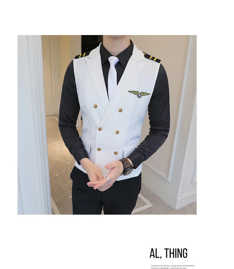 Новое платье жилеты для мужчин Epaulet Air Less Жилет двубортный Рабочая форма костюмы с жилетом Повседневная приталенная жилетка Homme 5XL