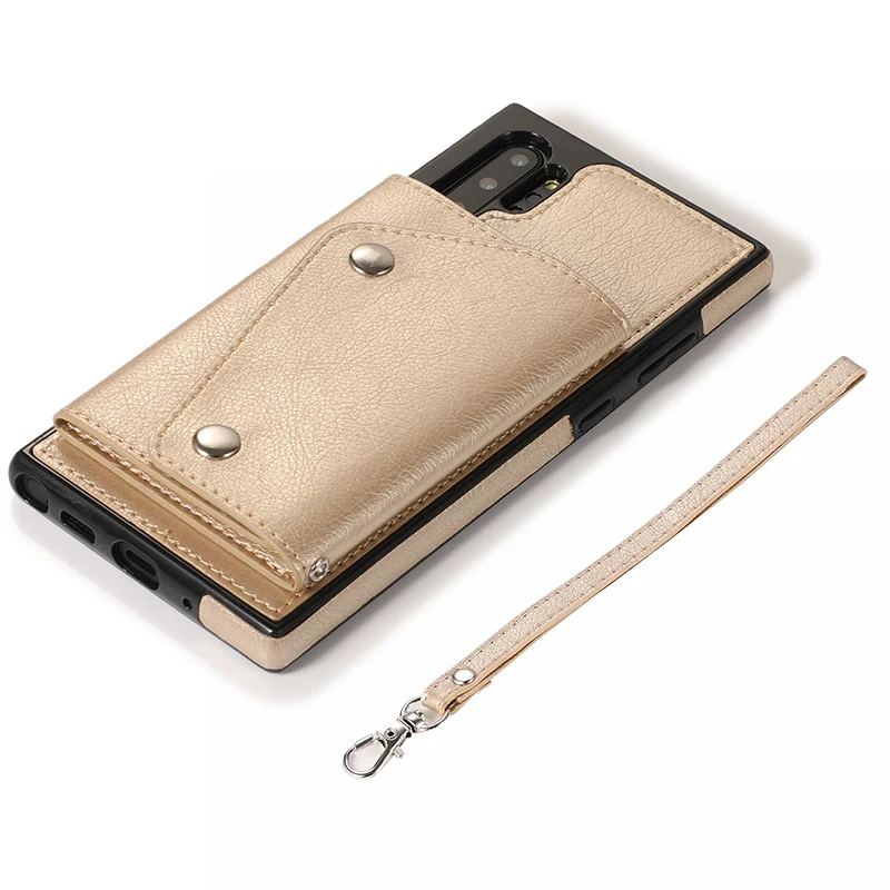 Чехол для samsung Galaxy Note 10 Plus 10+ 9 8 чехол-книжка с отделением для карт кожаный чехол для телефона samsung S10 S9 S8 Plus S10E - Цвет: Золотой