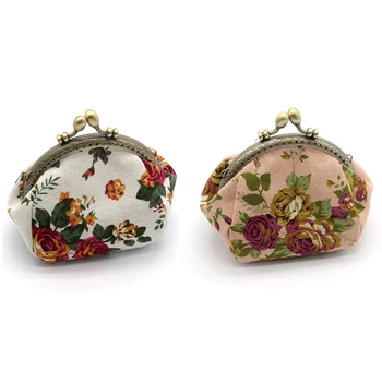 

2Pcs Wallet,Lady Vintage Flower Mini Coin Purse Wallet Clutch Bag - Pink & White