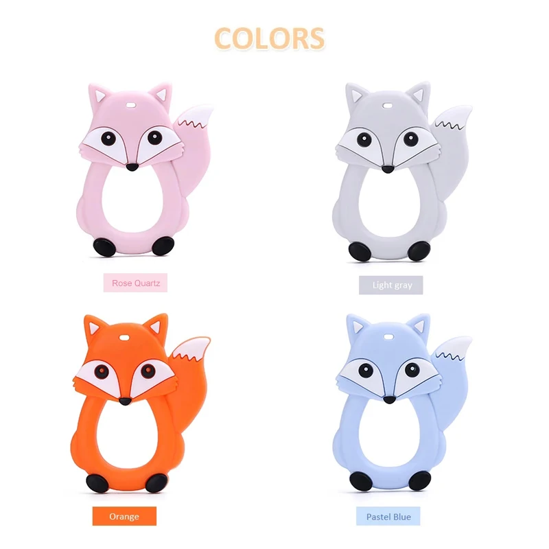 LOFCA 1PC Cartoon FOX Baby Teethers DIY Animal BPA Free Silicone Teethers Teething Necklace Baby Shower Gifts Toddler Toys Teeth