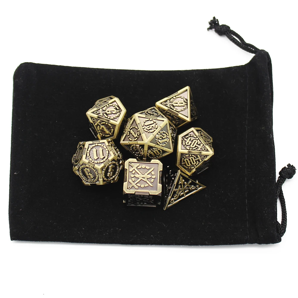 Polyhedral Polyhedral Dice Set with Pouch, D4, D6, D8, D10, D12, D20, Tabletop Games, New Design, , 7Pcs